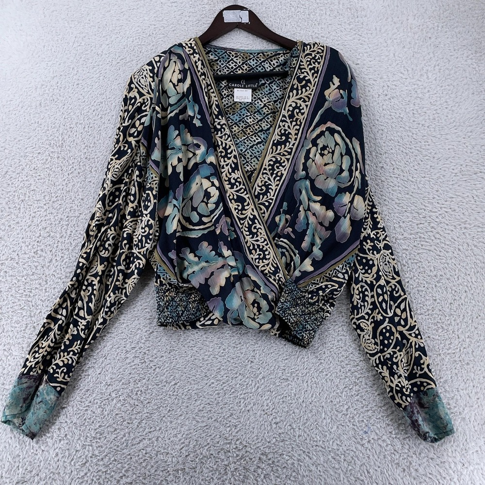 Carole Little Rayon‎ Shirt Womens 16 Multicolor Surplice Wrap Boho Floral USA